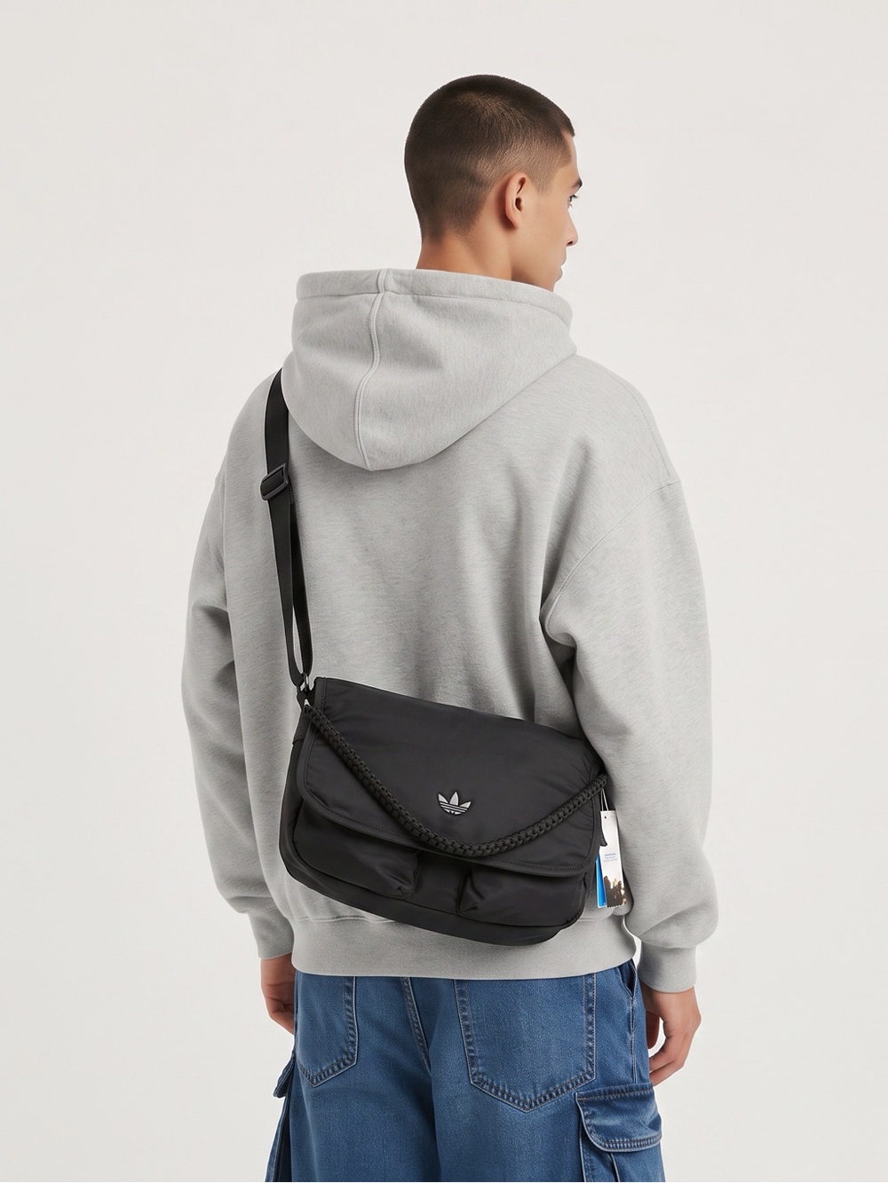 adidas Originals Black Nylon Messenger Bag with Trefoil